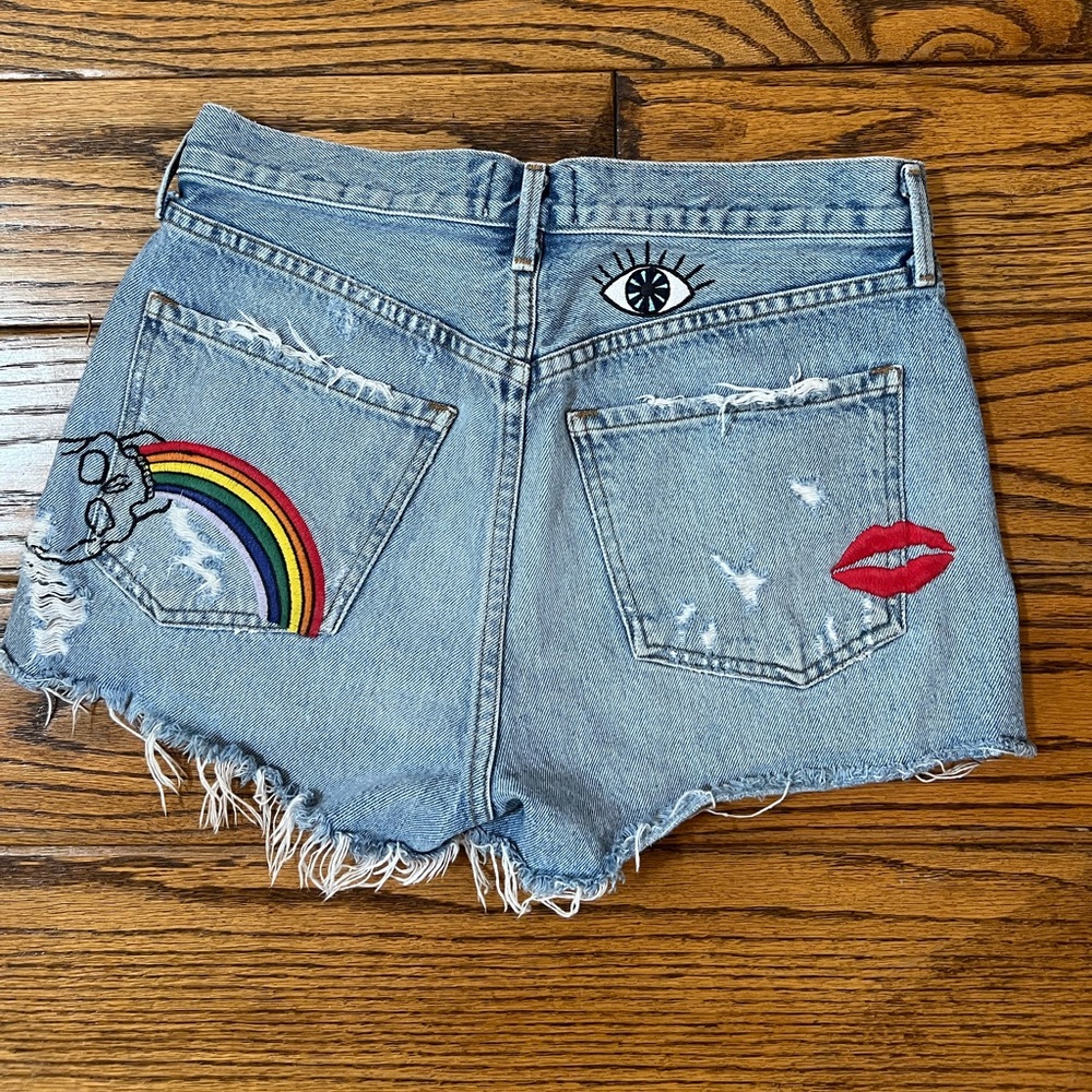 AGOLDE X UO jaden embroidered denim shorts